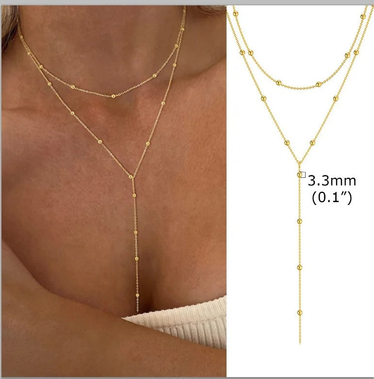 Collar Lariat Dorado en Acero Inoxidable para Mujer